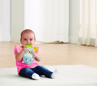Vtech Little Friendlies Happy Hippo Teether Blue baby with teether in mouth